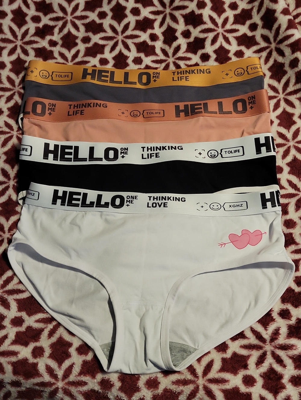 Hello Branded Women's Cotton-Blend Briefs - White, Black, Peach, Mustard
